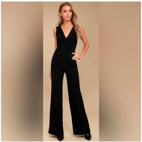 Lulus Pants - Lulu's Sleeveless Wide-Leg Jumpsuit Black Sz L